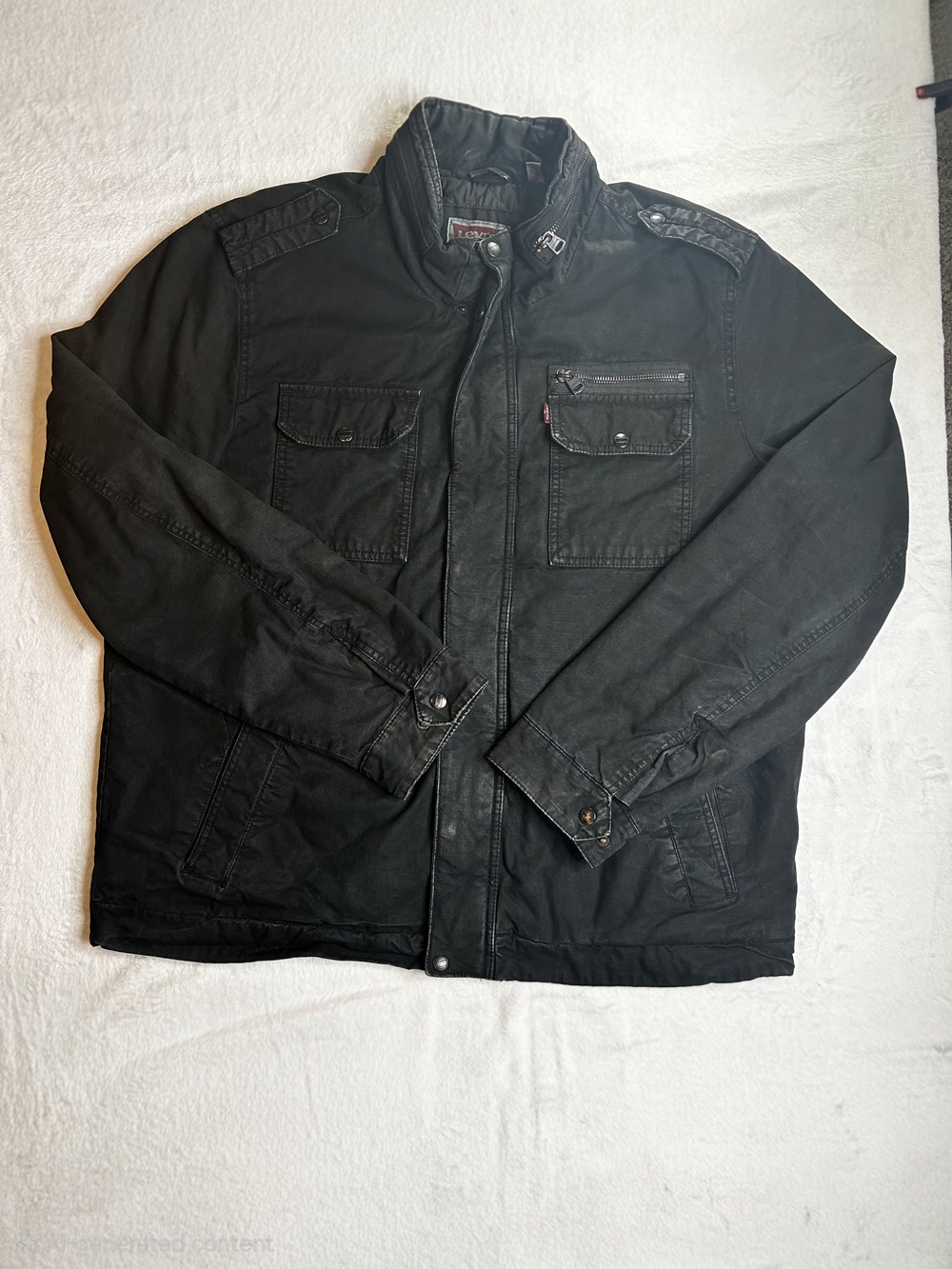 Levi's Black Military Field Jacket with Epaulets and Chest Pockets